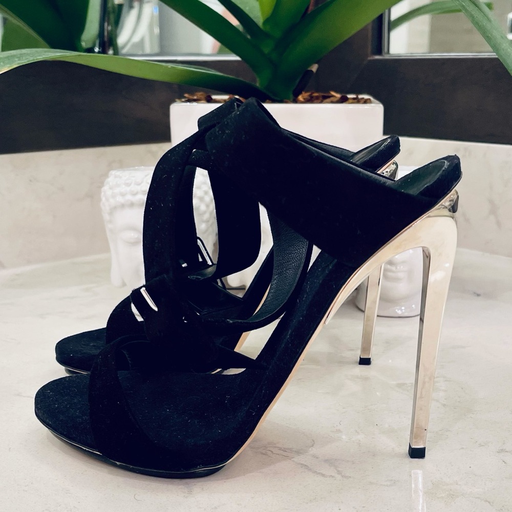 GUISEPPE ZANOTTI BLACK SUEDE ALIEN HEEL SHOES